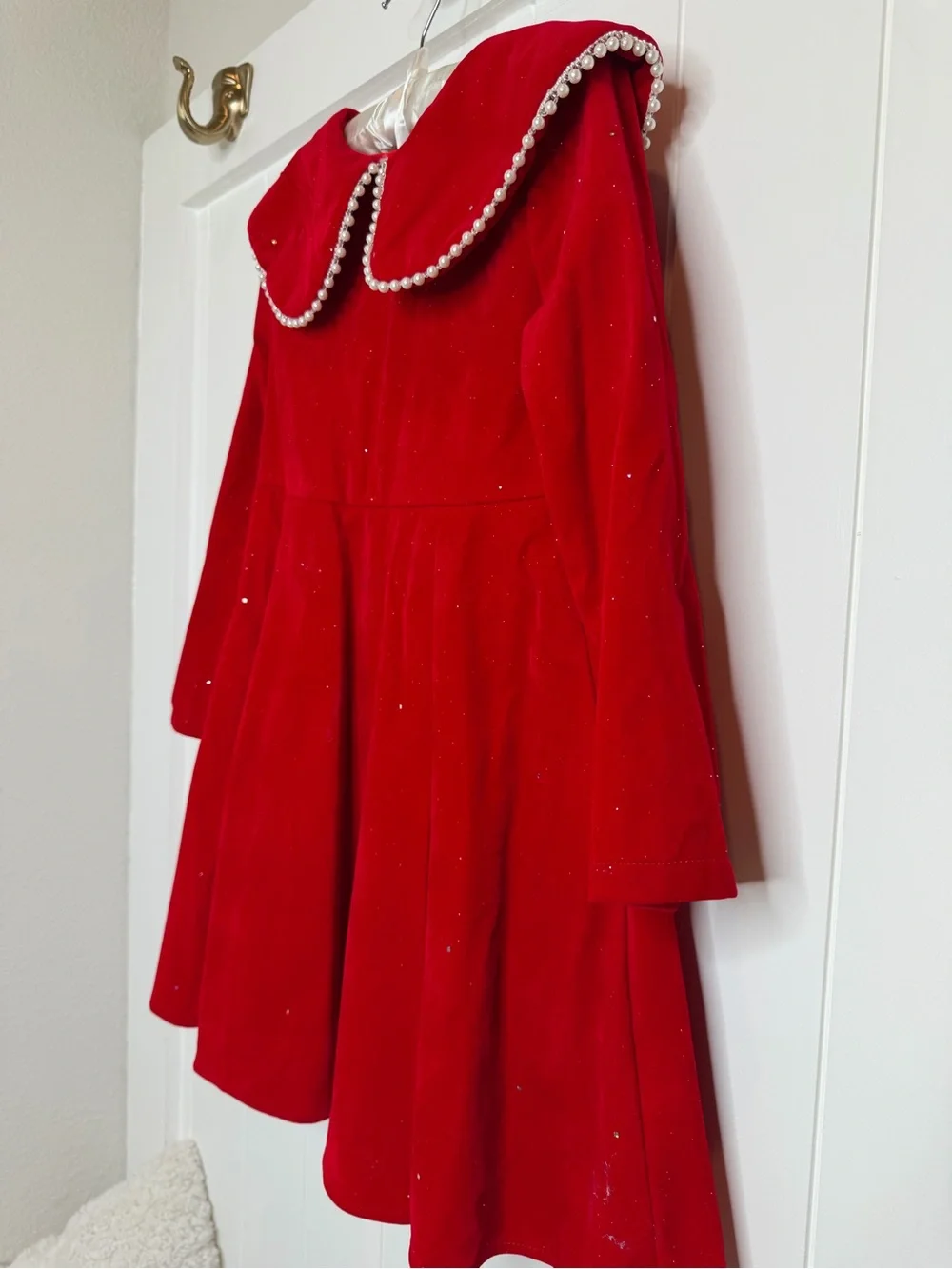 SHEIN Red Pearl-Trim Kids Costume Dress